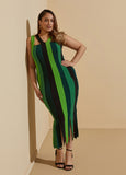Striped Split Midaxi Dress