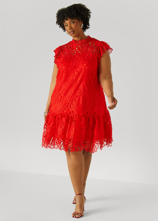 Plus Size Flounced Lace Babydoll Dress