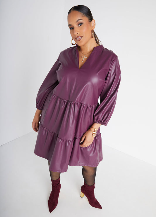 Plus Size A Line Faux Leather Dress Plus Size Vegan Leather Dress