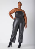 Strapless Faux Leather Jumpsuit