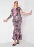 Mesh Paneled Sequined Mermaid Gown