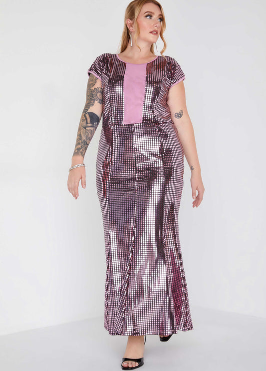 Mesh Paneled Sequined Mermaid Gown