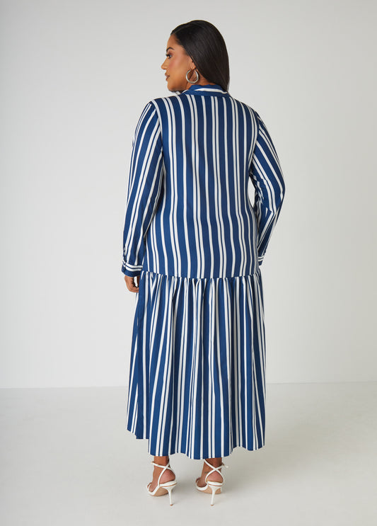 Striped Drop Waist Shirtdress