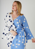 Printed Two Tone Faux Wrap Dress