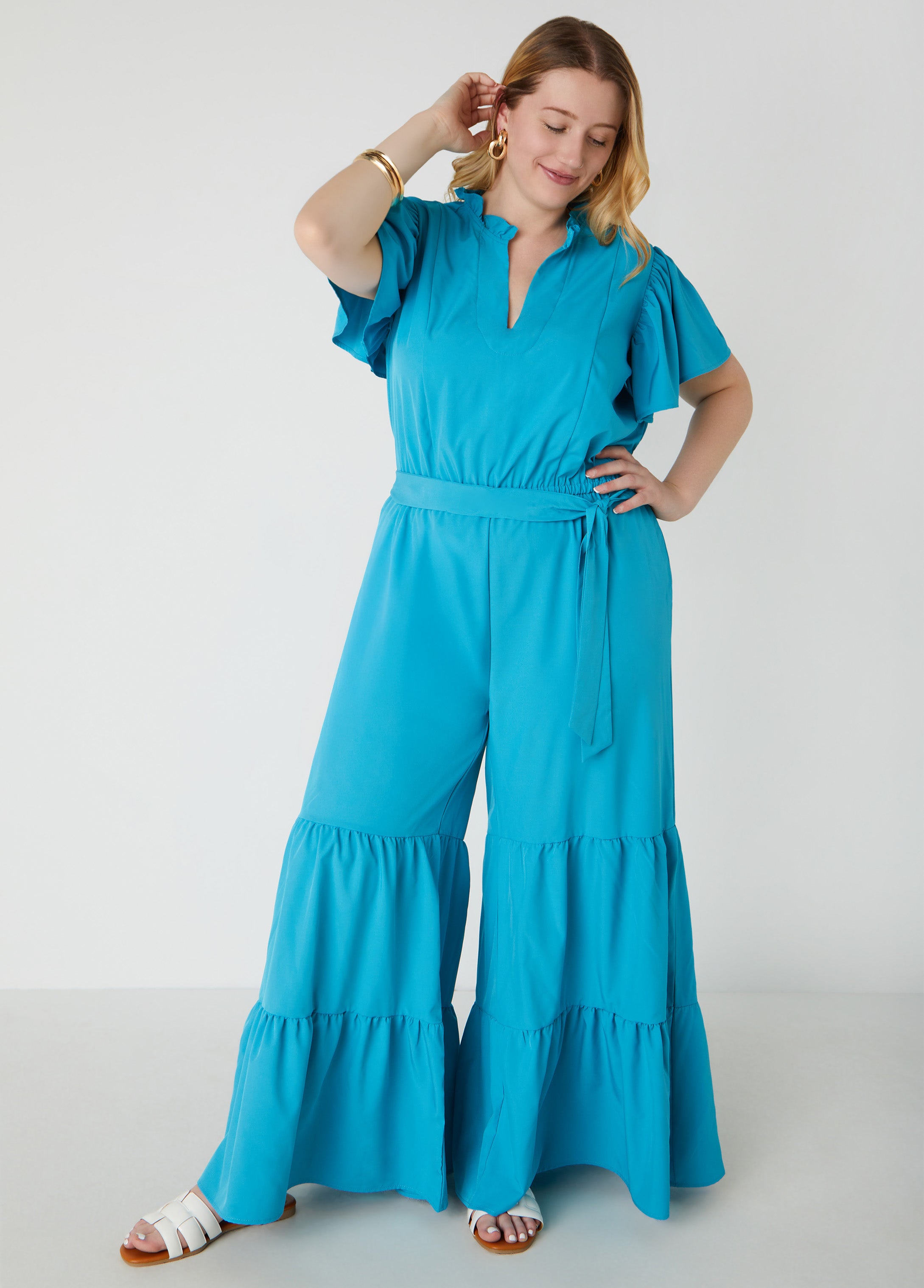 Plus Size Ruffled Wide Leg Jumpsuit