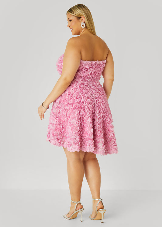 Strapless Rosette A Line Dress