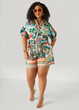 Plus Size Postcard Print Romper