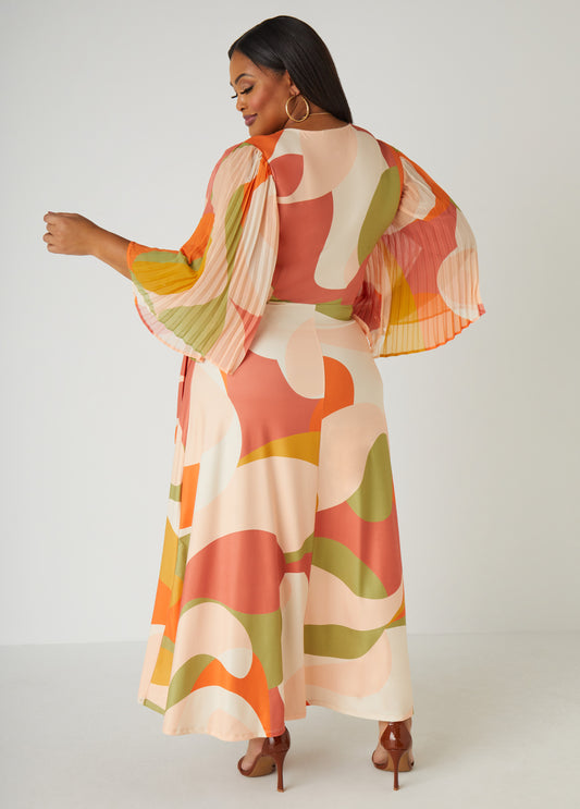 Abstract Print Maxi Wrap Dress