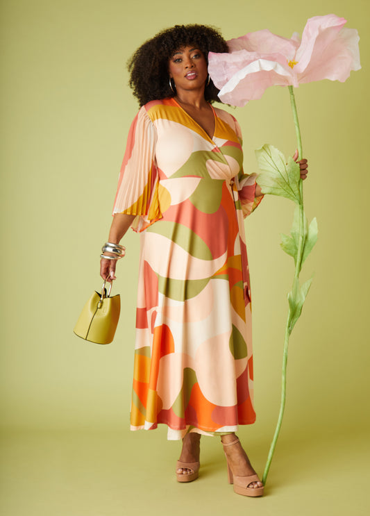 Plus Size Abstract Print Maxi Wrap Dress