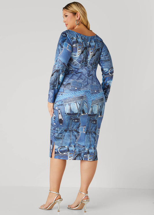 Denim Print Bodycon Dress
