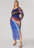 Printed Mesh Bodycon Maxi Dress