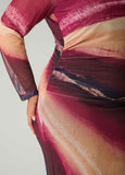 Printed Mesh Maxi Bodycon Dress