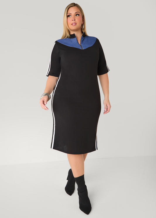 Plus Size Denim Paneled Bodycon Dress