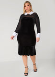 Mesh Paneled Velvet Midi Dress