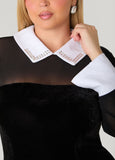 Mesh Paneled Velvet Midi Dress