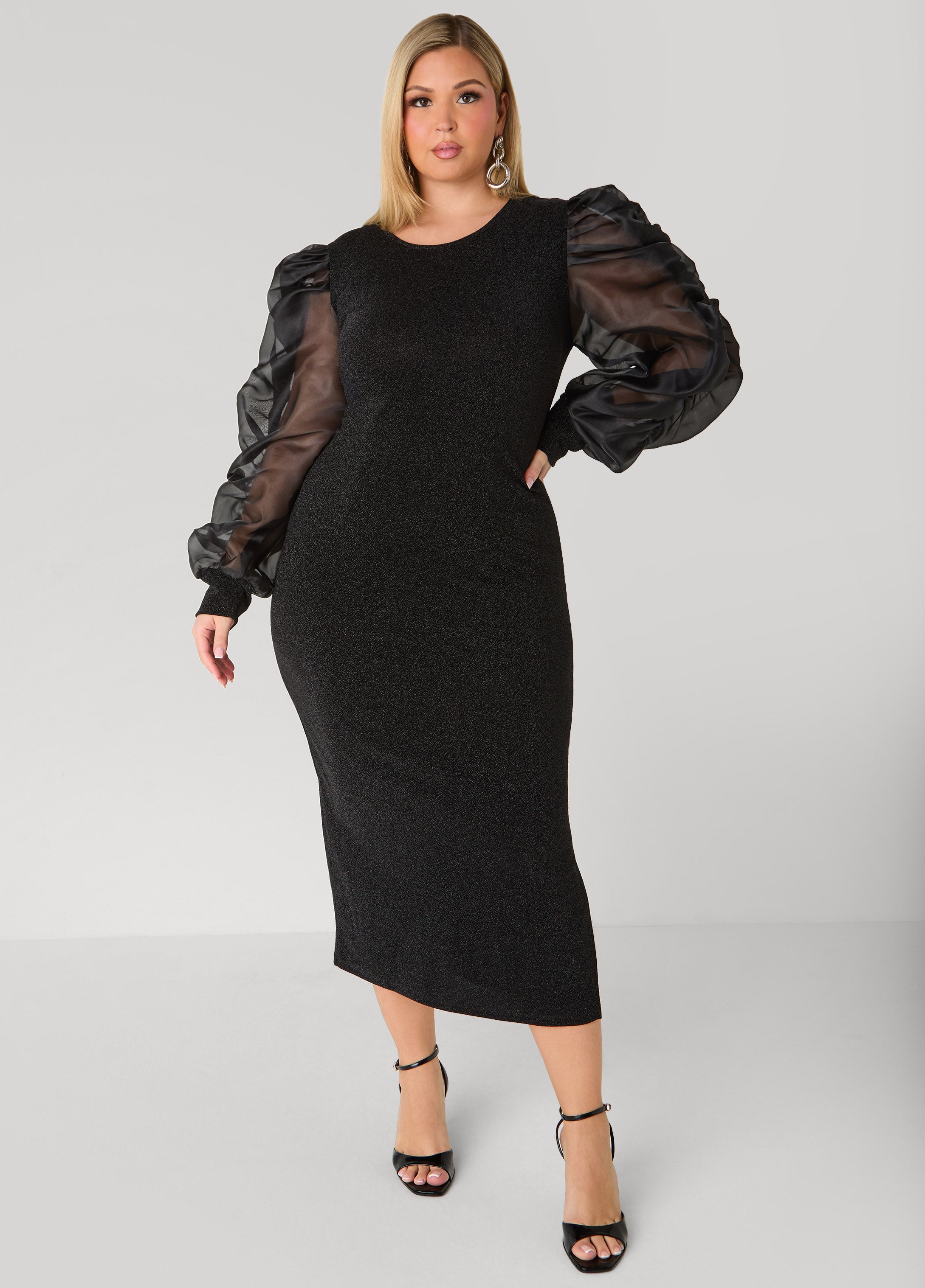 Plus Size Organza Paneled Lurex™ Dress