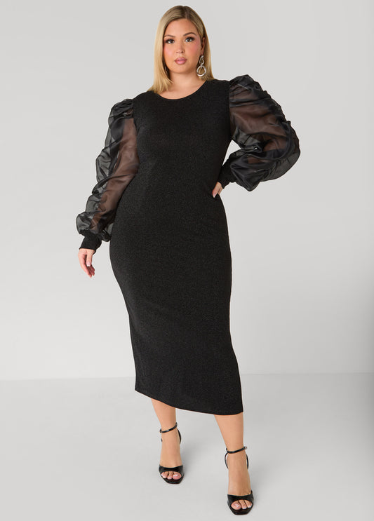 Plus Size Organza Paneled Lurex™ Dress