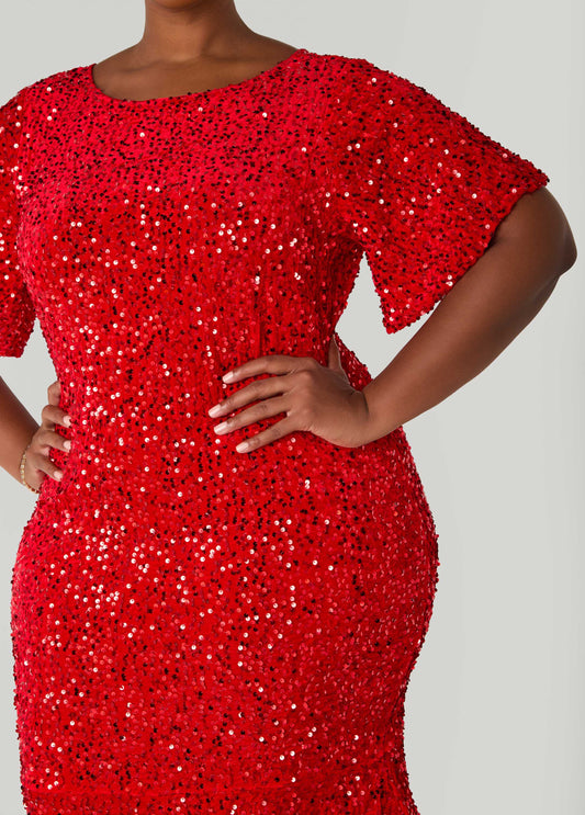 Sequin Velvet Flounced Dress