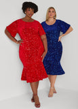 Sequin Velvet Flounced Dress