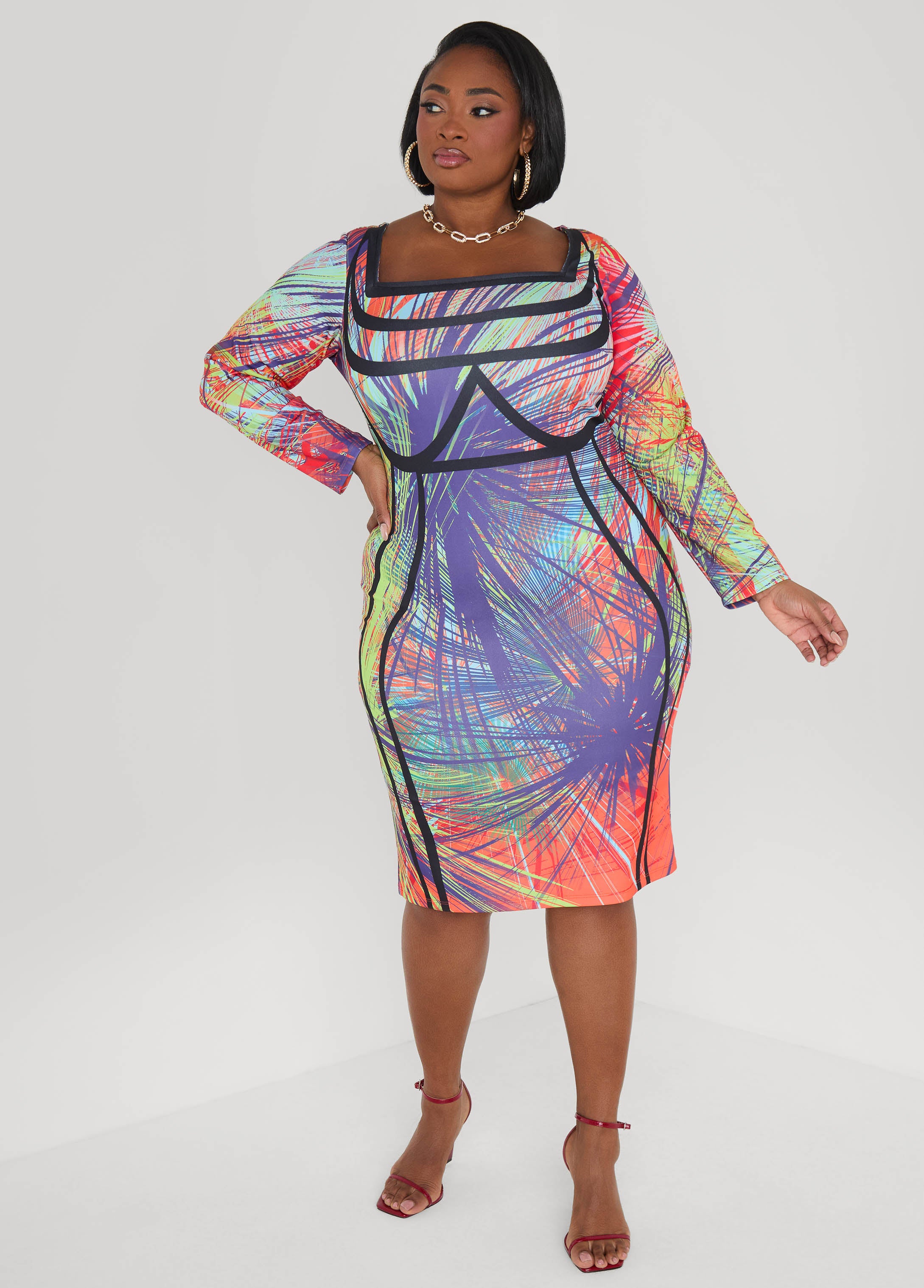 Abstract Print Bodycon Dress