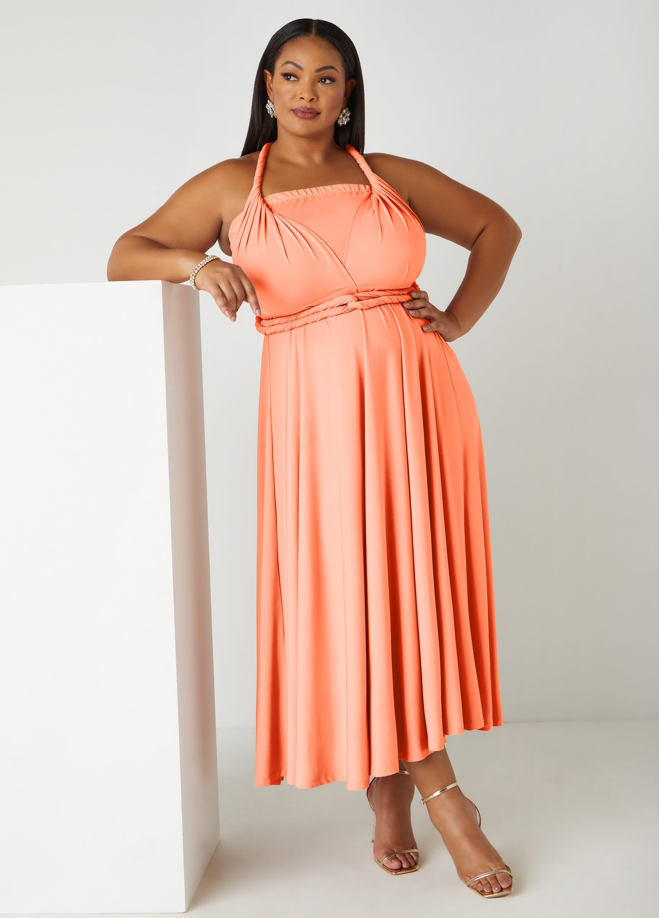 ashley stewart orange dresses Ashley Stewart Sleeveless Orange Pencil Dress