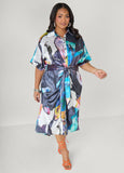 Gathered Abstract Print Shirtdress