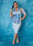 Plus Size Blue Bandana Jersey Dress Plus Size Knee Mini Shirtdress