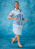 Plus Size Blue Bandana Jersey Dress Plus Size Knee Mini Shirtdress