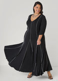 Plus Size seamed maxi dress plus size gathered casual V neck dress	