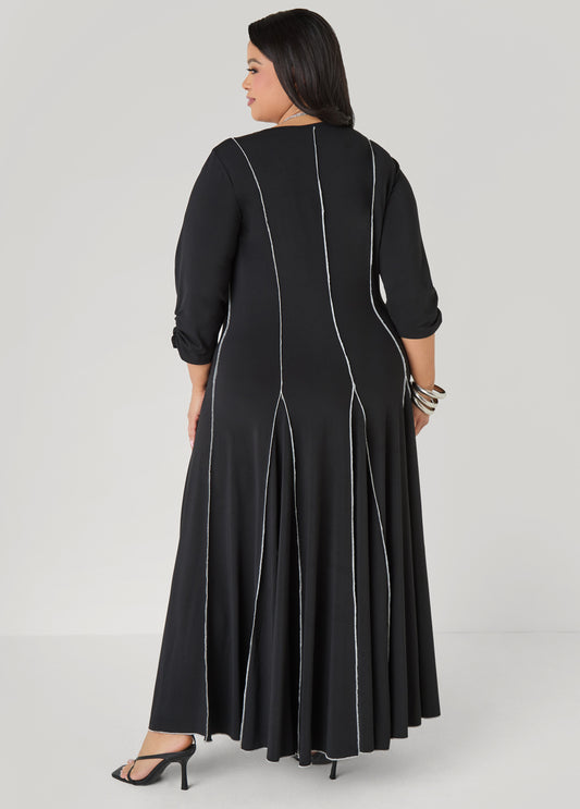 Ruched Sleeve Seamed Maxi Dress