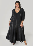 Ruched Sleeve Seamed Maxi Dress