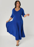 Plus Size seamed maxi dress plus size gathered casual V neck dress	