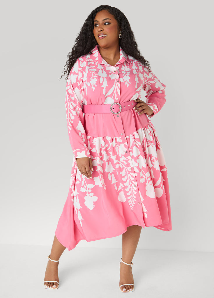 Belted Floral Midaxi Shirtdress – Ashley Stewart