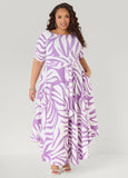 Ruched Leaf Print A Line Dress