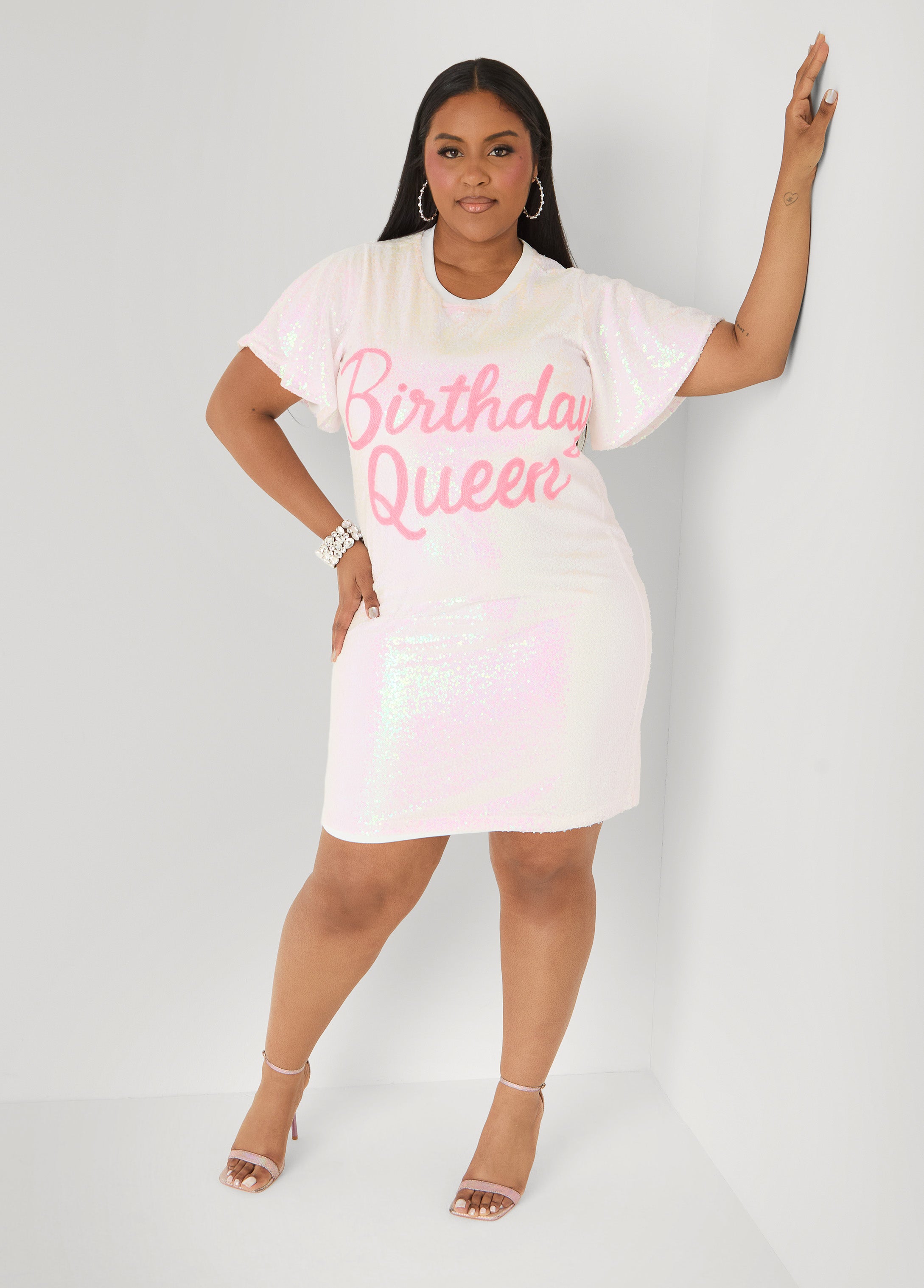 Plus Size Birthday Queen Sequin Dress, White, 2X - Ashley Stewart Plus Size Birthday Queen Sequin Dress, White, 2X - Ashley Stewart