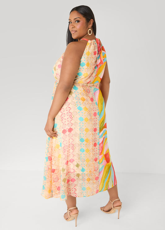 orange scarf print dress Red Orange Dress - Strapless Maxi Dress - Maxi Dress & Scarf Set
