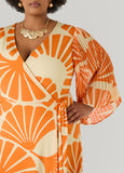 Tall Pleated Sleeve Tropical Wrap Dress