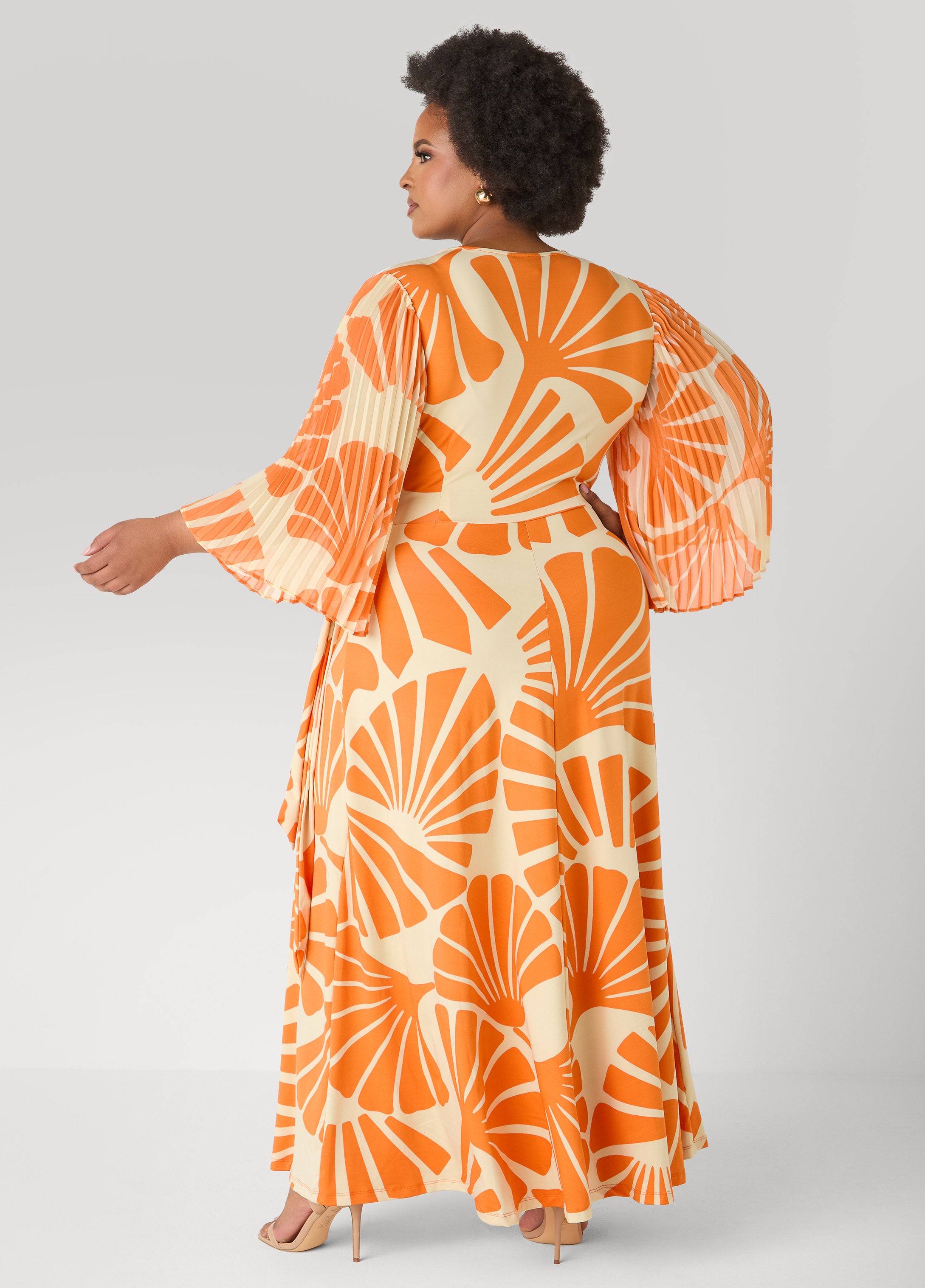 Pleated Sleeve Tropical Wrap Dress Ashley Stewart Pleated Sleeve Tropical Wrap Dress Ashley Stewart