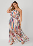 Printed Fringed Strapless Dress