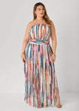 Printed Fringed Strapless Dress