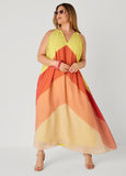 V Neck Colorblock Maxi Dress