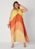 V Neck Colorblock Maxi Dress