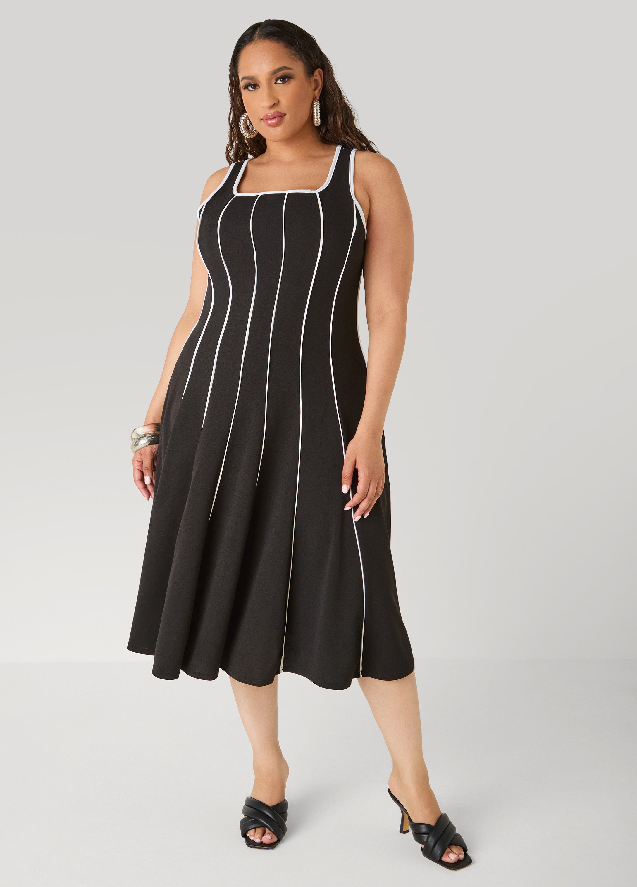 Piped A Line Midi Dress