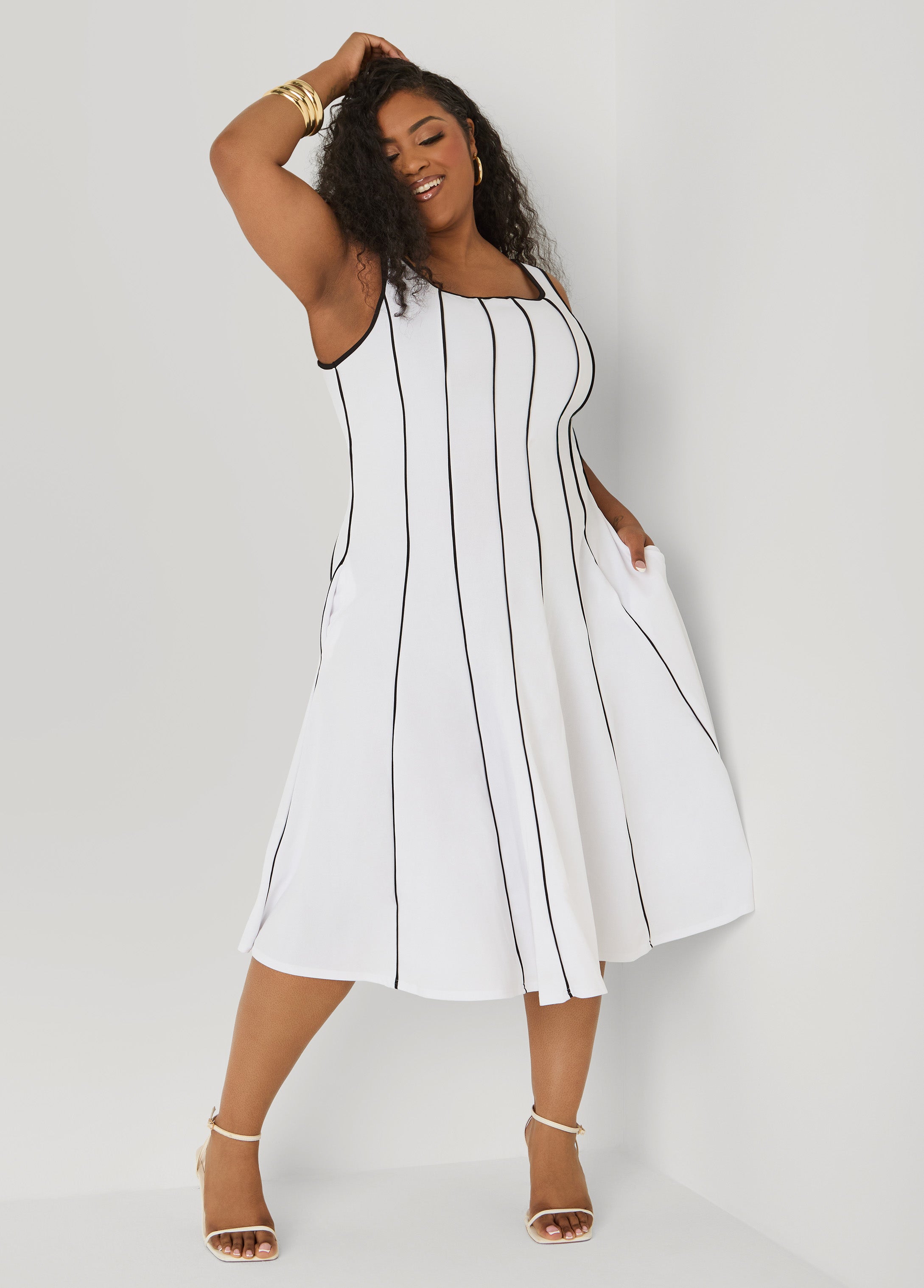 Piped Midi A Line Dress Ashley Stewart Piped Midi A Line Dress Ashley Stewart