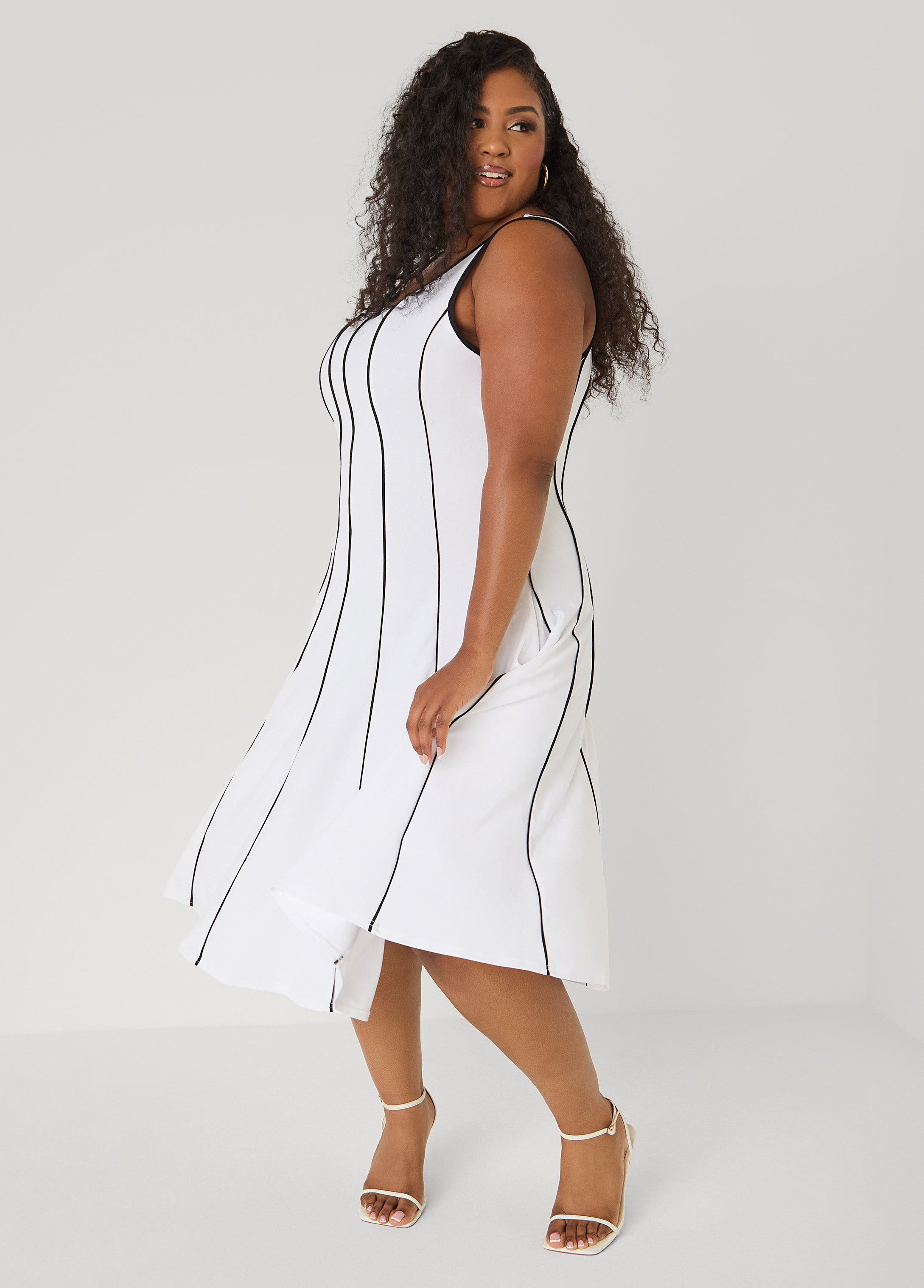 Piped Midi A Line Dress