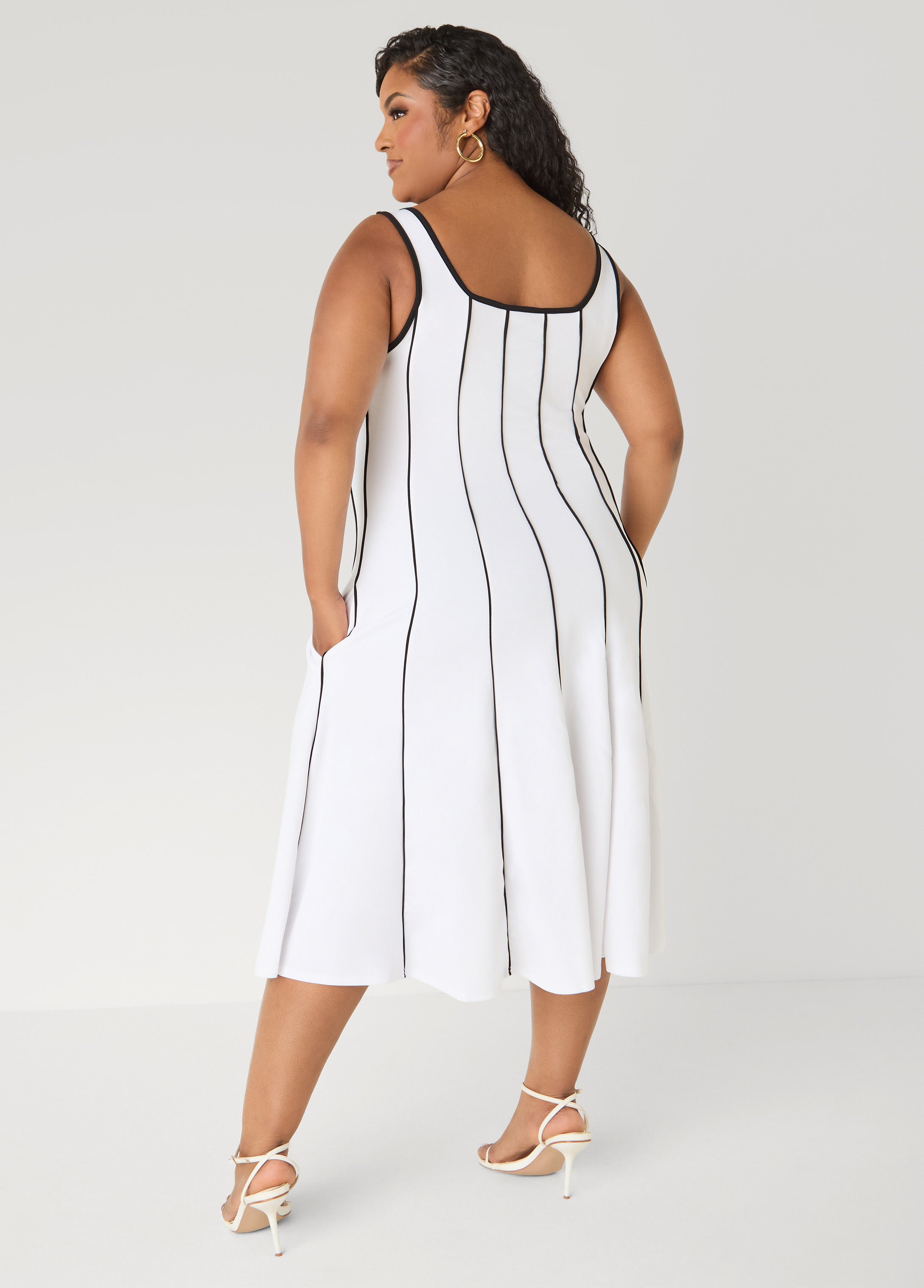 Piped Midi A Line Dress