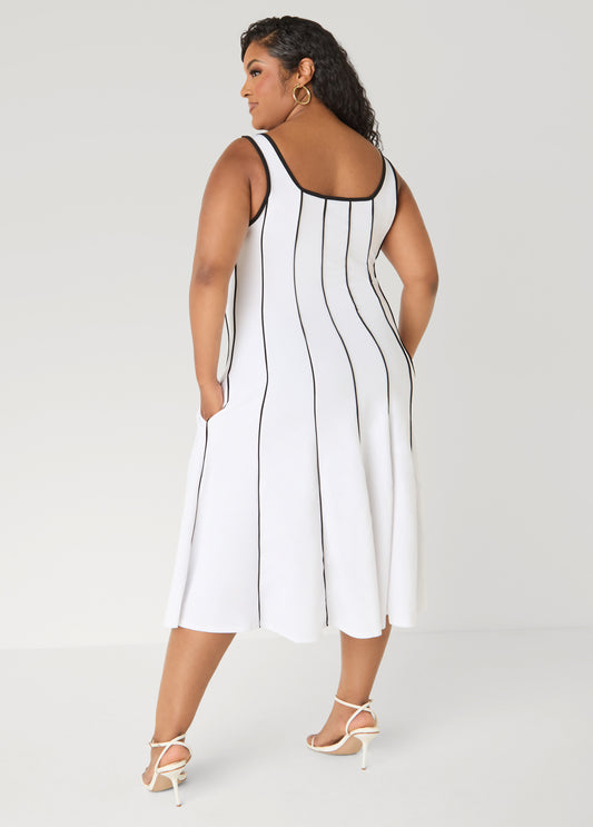Piped Midi A Line Dress