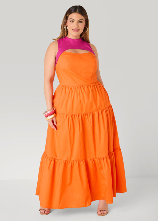Cutout Two Tone Maxi Dress