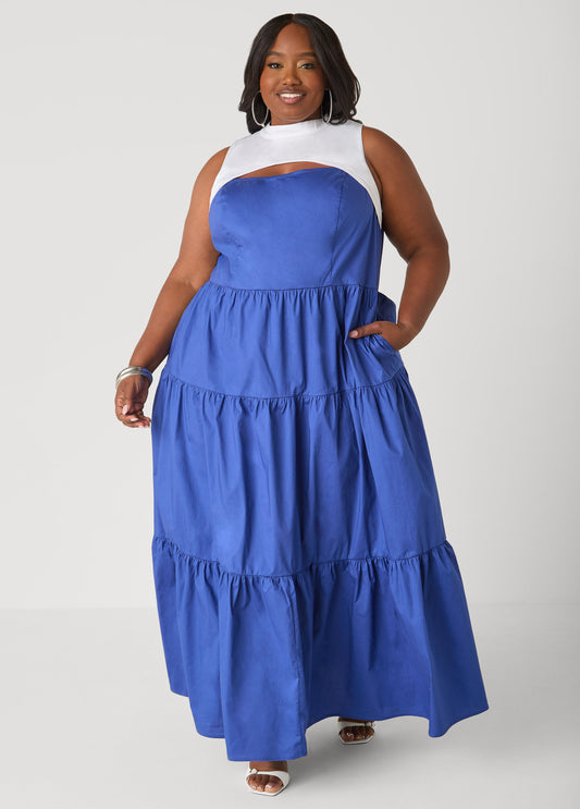 Two Tone Cutout Maxi Dress