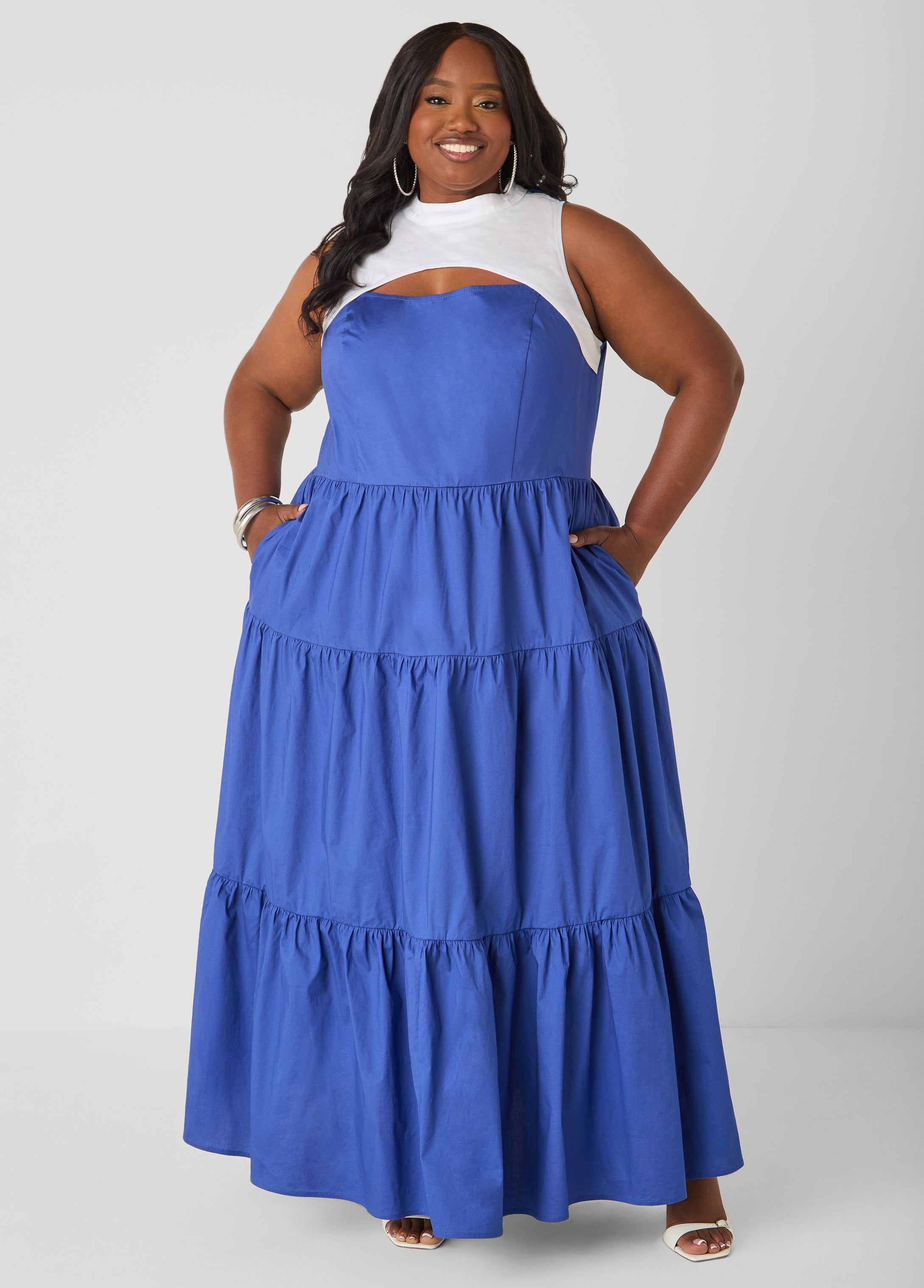 Two Tone Cutout Maxi Dress